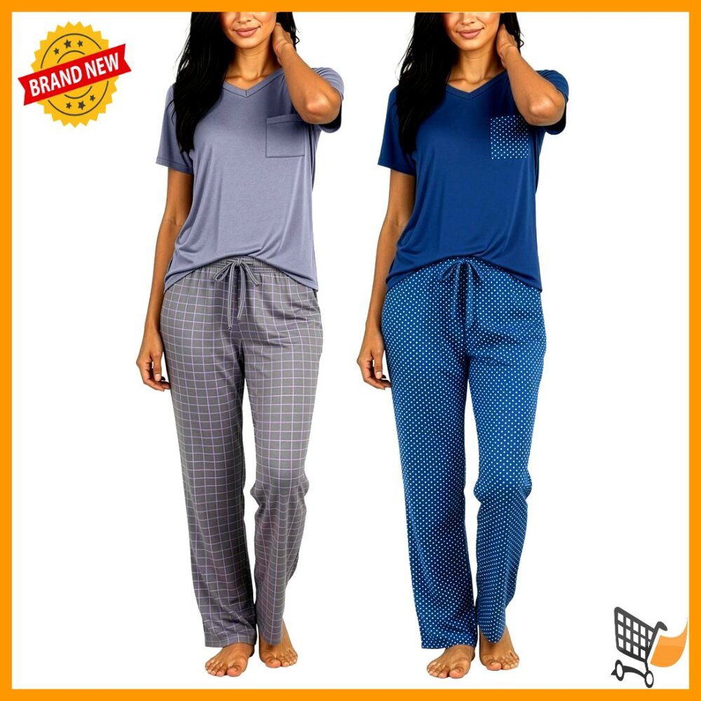 Soft Comfy Pajama Set Lounge Sleepwear Adjustable Drawstring Waist Relaxed Fit